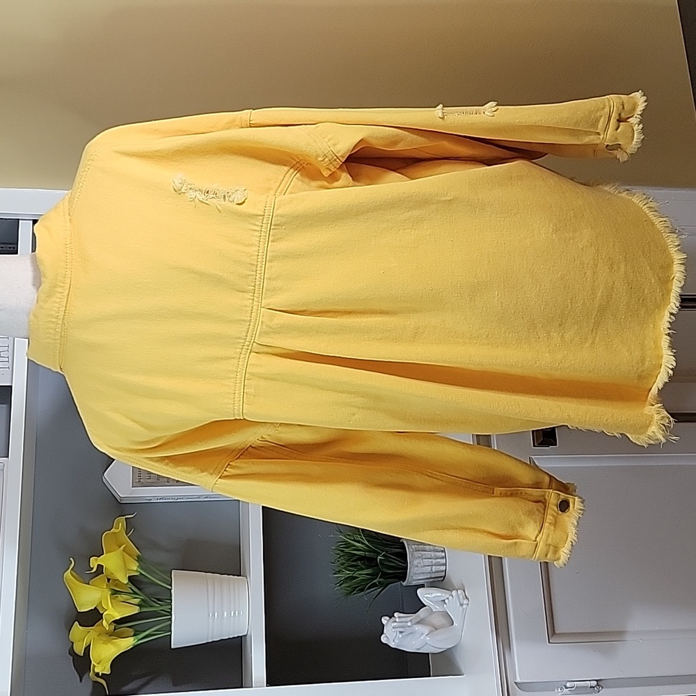 Yellow Shacket Distressed Button Down Long Sleeve… - image 5